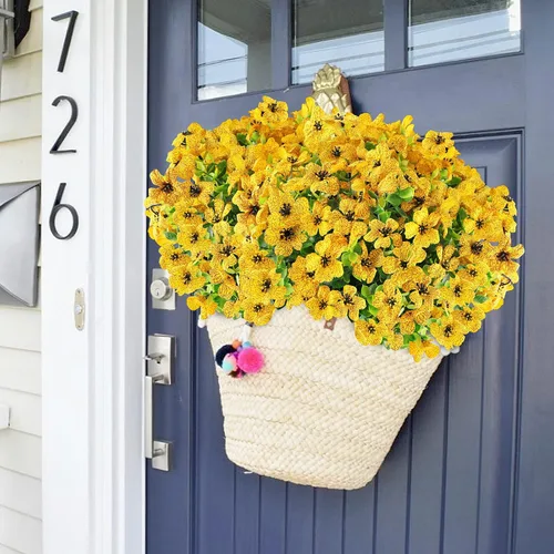 Miniatura 5 de GREENRAIN 6 paquetes de flores artificiales resistentes a los rayos UV, plantas falsas para exteriores, flores de plástico sintético para jardín