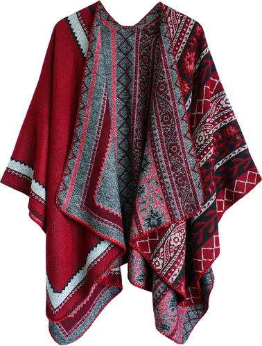 Miniatura 135 de Urban CoCo Poncho de colores para mujer, chal con frente abierto, color en bloques