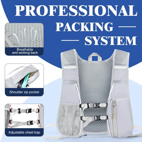 Miniatura 4 de Mochila de hidratación con bolsa de agua de 2 L, chaleco ligero y transpirable para correr, correas ajustables para el pecho, paquete de agua