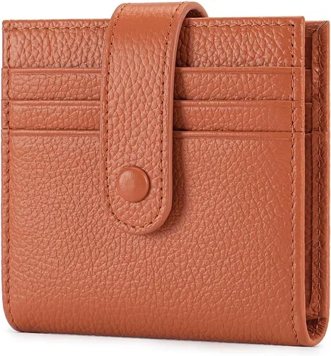 Miniatura 9 de Cartera delgada para mujer de cuero genuino pequeño plegable titular de la tarjeta de crédito con cremallera moneda bolsa de identificación ventana