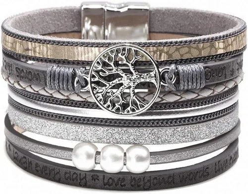 Miniatura 51 de Fesciory - Pulsera de leopardo para mujer, estilo bohemio de cuero multicapa con perlas de cristal