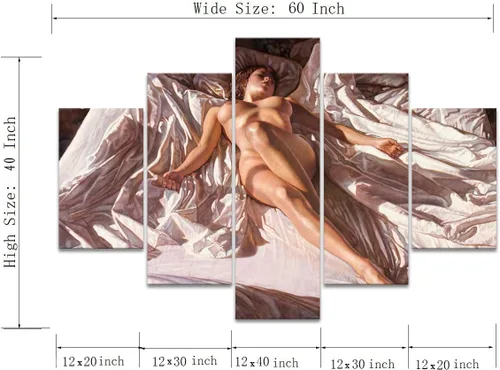 Miniatura 4 de Lienzo extra grande sexy chica desnuda durmiendo en la cama, arte de pared con marco de madera sexy para mujeres desnudas, obras de arte, arte