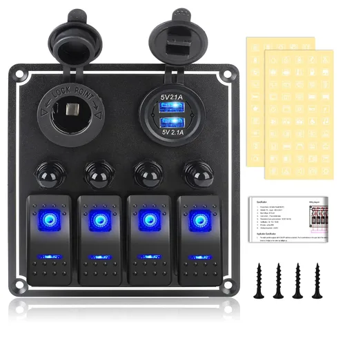 Miniatura 21 de Panel de Interruptores de Palanca Impermeable de 8 Posiciones con Cargador USB Dual y Voltímetro - Protección contra Sobrecarga para RV, Marina