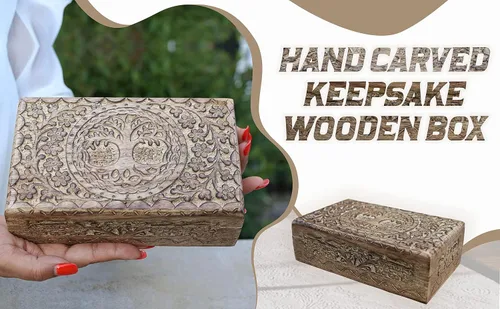 Miniatura 3 de DharmaObjects Caja de madera tallada a mano grande del árbol de la vida, almacenamiento de recuerdos, multiutilidad Blanco