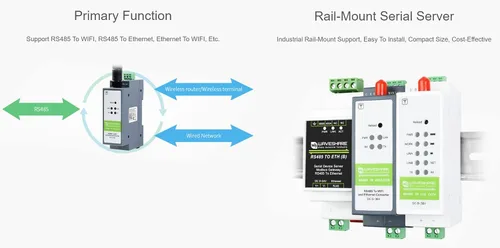 Miniatura 4 de Waveshare RS485 a WiFi/Ethernet Serial Server, Modbus MQTT Gateway, Montaje en carril, Tamaño compacto, Puerta de enlace industrial, Placa base