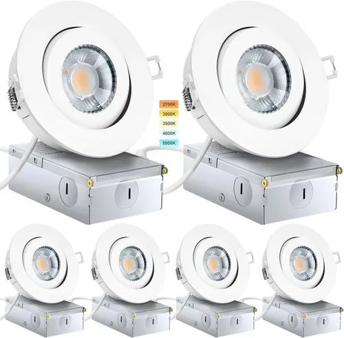 Miniatura 12 de KnLnny Ware Luces empotradas con cardán negras de 4 pulgadas con luz nocturna, paquete de 6, luces empotradas con cardán sin carcasa con caja