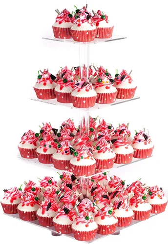 Miniatura 8 de YestBuy Soporte redondo de acrílico para cupcakes de 4 niveles con base, soporte premium para cupcakes, torre de exhibición de cupcakes de acrílico