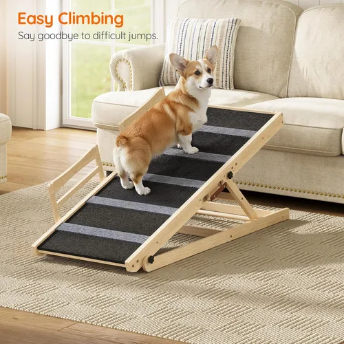 Miniatura 4 de HOOBRO Rampa para perros para cama, rampa plegable para mascotas de 47.2 pulgadas de largo con alfombrilla antideslizante y rieles laterales, rampa