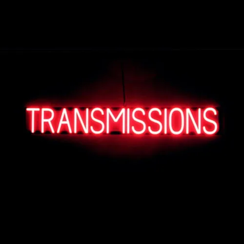 SpellBrite Letrero TRANSMISSIONS | Letrero relacionado con el servicio automático con aspecto de neón, fuente de luz LED roja | 46.7 x 6.3 pulgadas