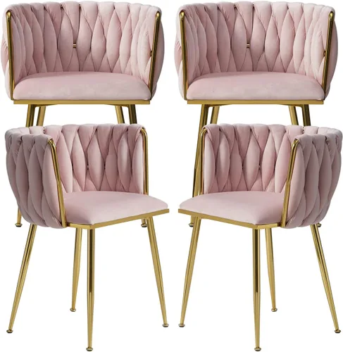 Miniatura 19 de Nrizc Juego de 2 sillas de comedor de terciopelo, sillas de comedor tapizadas tejidas con patas de metal dorado, sillas decorativas modernas