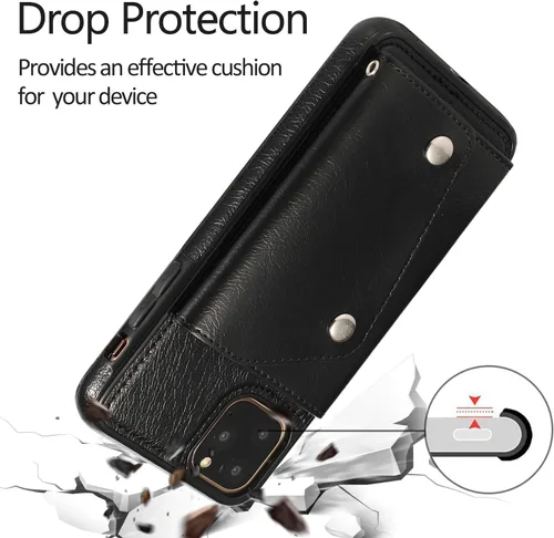 Miniatura 6 de LUVI Funda con tarjetero para iPhone 11 Pro con correa para el cuello, cadena cruzada, correa de muñeca, funda protectora con ranura para tarjeta