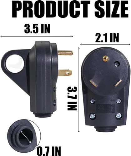 Miniatura 2 de BELOMI Enchufe RV de 30 amperios, adaptador de enchufe de repuesto resistente NEMA TT-30P, conector de alimentación eléctrica de 125 V, extremo