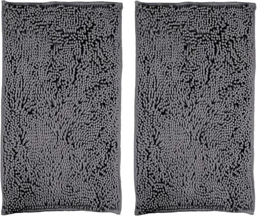 Miniatura 18 de LanYunUmi Juego de 2 alfombras de baño de felpilla chenille antideslizante color gris oscuro, tapete de baño extra suave y absorbente para ducha
