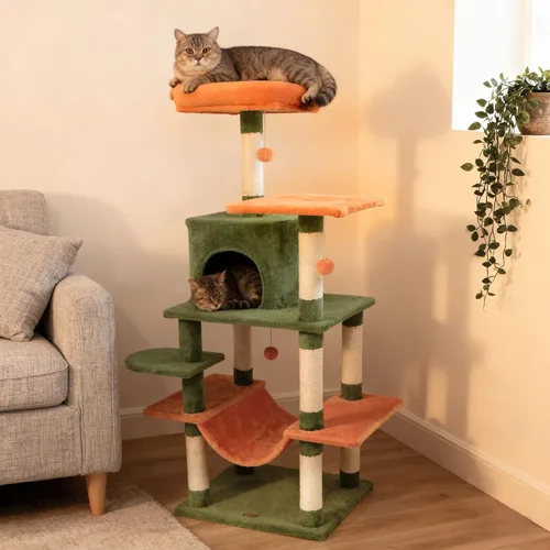 DORTALA Árbol para gatos de interior, torre para gatos de 58 pulgadas de alto con percha superior, condominio, hamaca, postes rascadores de sisal, 3
