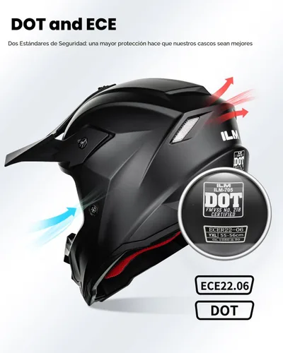 Miniatura 2 de ILM - Casco para niños y jóvenes - Para ATV, motocicleta todoterreno, motocross, BMX, kart, certificado DOT ECE - Modelo Z705 (Negro mate, M)