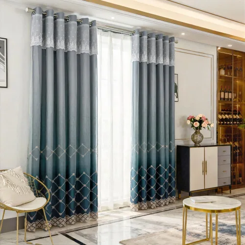 Miniatura 5 de Amidoudou 1 par de cortinas geométricas de doble capa para sala de estar, cortinas bordadas con patrón de diamante degradado para dormitorio