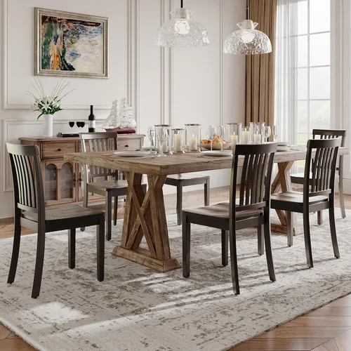 Miniatura 16 de Juego de 2 sillas de comedor, sillas de madera de granja con respaldo alto de husillo, sillas de madera de 17.3 pulgadas para cocina y comedor