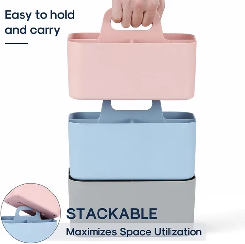 Miniatura 7 de Organizador Caddy Multiusos con Asa - Contenedor de Plástico Apilable Tote - Suministros de Arte y Manualidades, Oficina, Escritorio, Papelería, Rosa