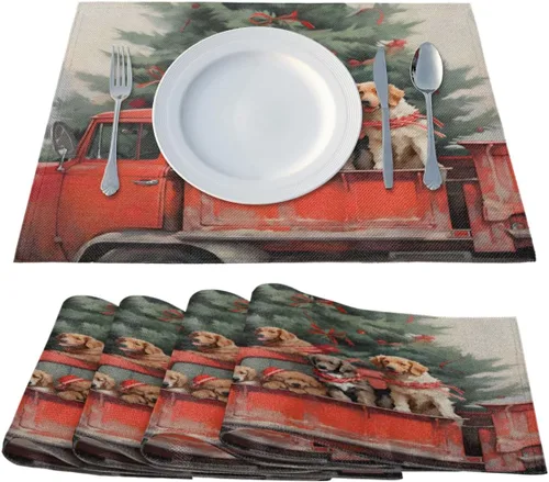 Miniatura 2 de Juego de 4 manteles individuales de Navidad de invierno, lavables, impermeables, para decoración de mesa de comedor, 18 x 12 pulgadas