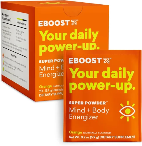 EBOOST Super Powder - Mezcla de bebida – naranja de 0.2 onzas, paquete de 20 electrolitos energizantes de hidratación, 13 vitaminas y minerales, 110