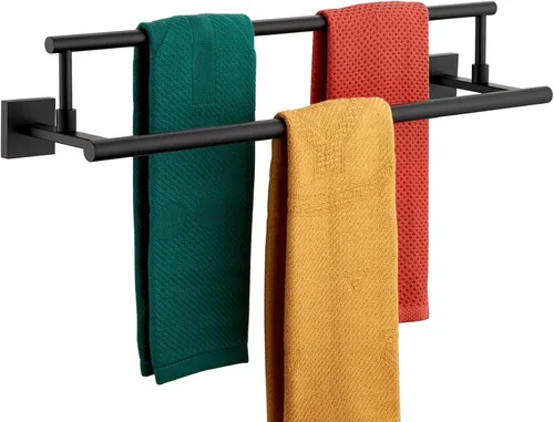 Miniatura 27 de KOKOSIRI Toalleros de baño de 36 pulgadas, rieles dobles para toallas, portatollas negro mate extralargo para cocina, inodoro, acero inoxidable