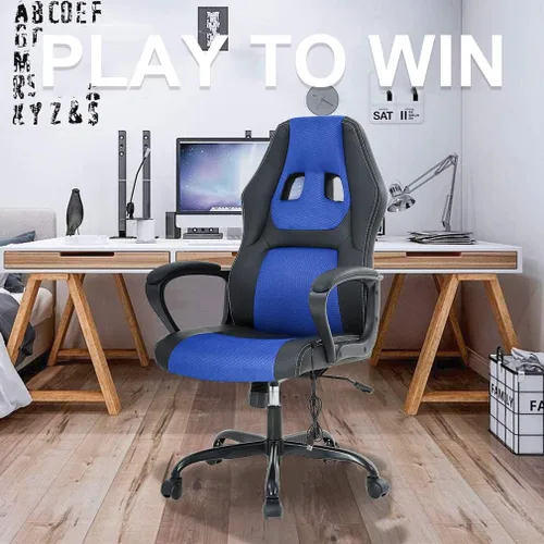 Miniatura 9 de Silla para videojuegos, sillón de oficina con masajeador, sillón de escritorio ergonómico, sillón de videojuegos de piel sintética y ajustable