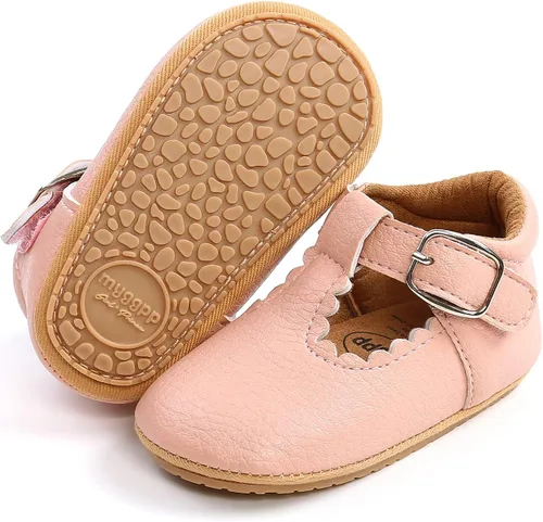 SENIURIS Baby Girls Mary Jane Flats Shoes with Non-Slip Soft Rubber Sole Toddler First Walking Princess Dress Shoes
