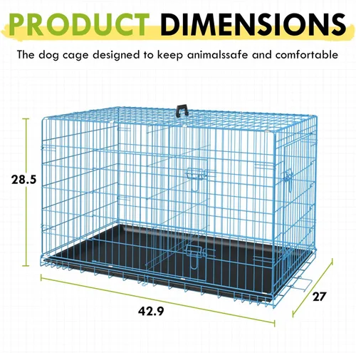 Miniatura 8 de PayLessHere - Jaula grande para perros y perrera para perros medianos y grandes, de metal, con doble puerta, plegable, para viajes, interior y Azul
