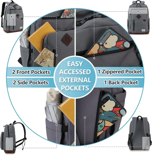 Miniatura 4 de Mochila escolar para niños, mochila de viaje ligera resistente al agua, Gris oscuro