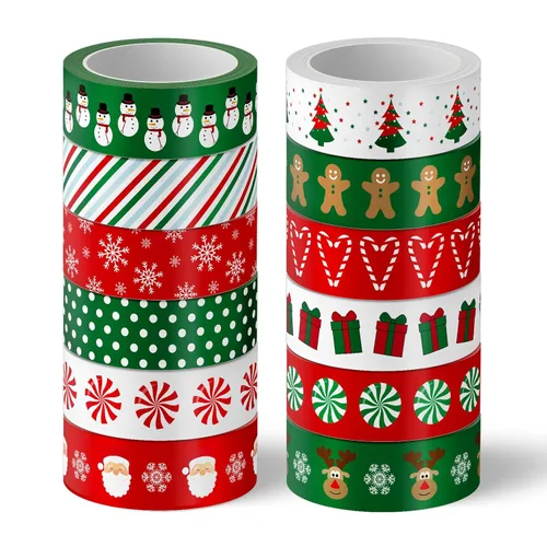 Miniatura 16 de Whaline 12 Rollos de Cinta Washi de Navidad Gris Estilo Granja Cinta Washi Surtida Xmas Cinta de Papel Decorativa de Enmascarar para Fiestas