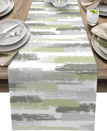 Miniatura 17 de Zigzi - Bufandas de mesa azules, textura de mármol a rayas grises de Zigzi, camino de mesa de comedor, decoración de mesa rectangular lavable