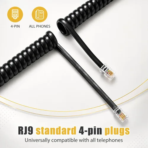 Miniatura 2 de Comtrue Cables de teléfono para línea fija, paquete de 2, cables de teléfono Negro, universalmente compatible, resistente a los enredos, sin
