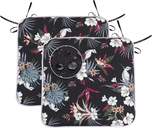 Miniatura 12 de GUEGLSA Cojines de asiento de patio de 18 pulgadas, almohadilla cuadrada impermeable para silla con lazos, 18 x 18 pulgadas, cojín para silla