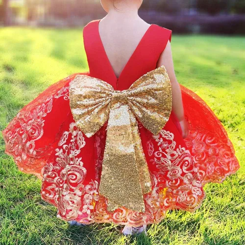 Miniatura 25 de CMMCHAAH - Vestidos de encaje para concursos de niñas bebés de 0-6 años, vestido formal para fiestas con diadema