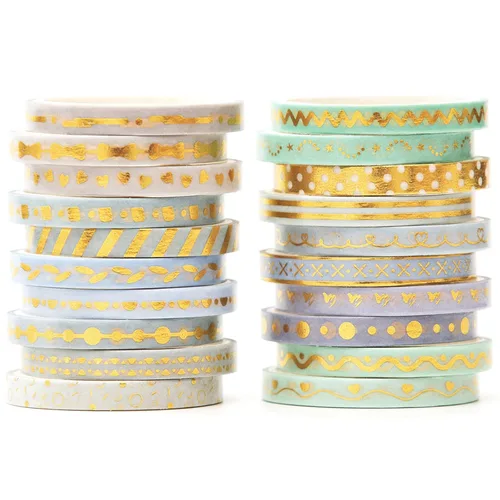 Miniatura 8 de Juego de Cinta Washi Dorada Delgada con Impresión Básica de Lámina, Cintas de Enmascarar Decorativas para Artes, Manualidades DIY, Diarios, Naranja