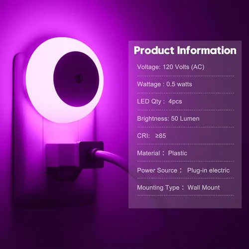 Miniatura 7 de fesnne Luz Nocturna, Luces Nocturnas Enchufables en la Pared, Sensor de Atardecer a Amanecer, Luz Nocturna LED Rosa 0.5W, Juego de 2 Luces Nocturnas