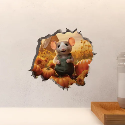 Miniatura 4 de Calcomanía de pared 3D con parche de calabaza con agujero de ratón