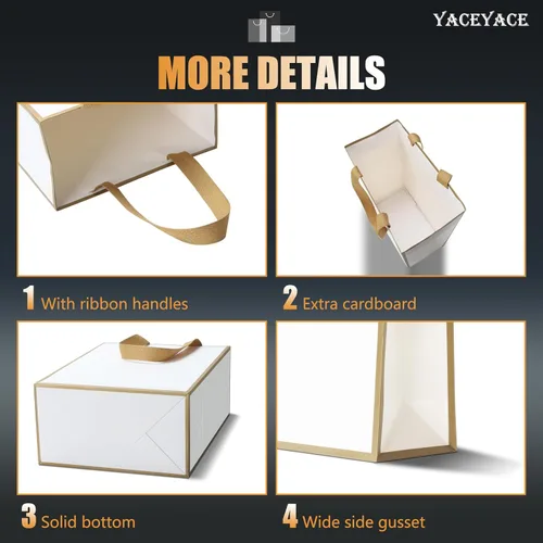 Miniatura 4 de Bolsas de regalo blancas con marco dorado, 20 unidades, 8 x 4.25 x 10.5 pulgadas, medianas y blancas y doradas, elegantes bolsas de regalo de lujo