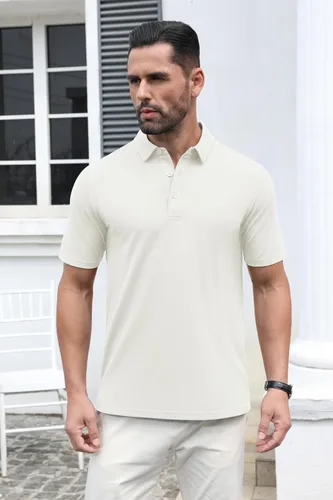 Miniatura 4 de MAGCOMSEN Camisas polo de manga corta para hombre, de algodón, piqué de 3 botones, ajuste clásico, informal, camisetas de golf