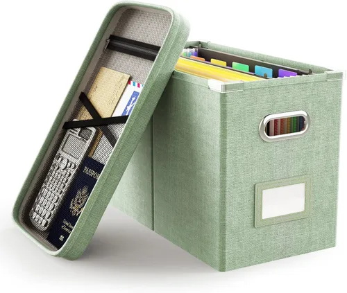 Oterri Caja organizadora de archivos con tapa, caja de archivos colgante con bolsillo de malla, caja organizadora de documentos para archivos de