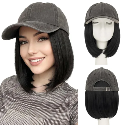 Miniatura 21 de SEGO Gorra de béisbol con extensiones de cabello para mujer, resistente al calor, sintético, 6 pulgadas, ajustable, corta, recta, peluca de repuesto