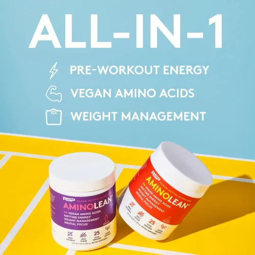 Miniatura 3 de RSP NUTRITION AminoLean Polvo Natural de Pre-Entreno, Energía de Aminoácidos Sin Sucralosa Sin Colorantes Artificiales, BCAAs Veganos y Control