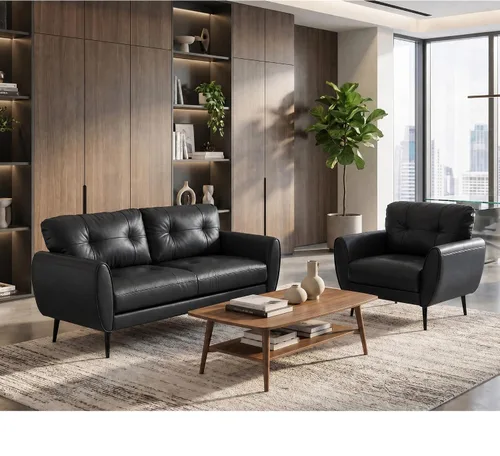 Miniatura 11 de TYBOATLE Sofá Sillón de 61" Loveseat Pequeño Sofás para Sala de Estar Sofá de Cuero Moderno de Mediados de Siglo Acolchado Mini Sofá Cómodo Oficina