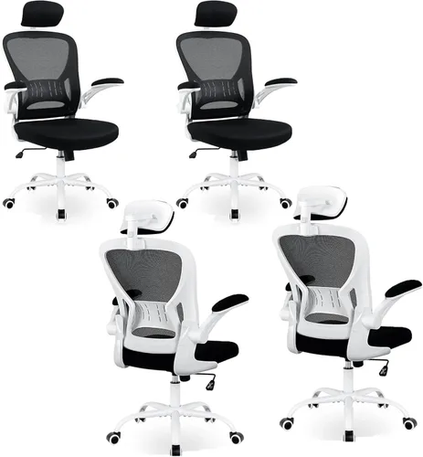 Miniatura 18 de Silla de oficina ergonómica de escritorio, cómoda altura ajustable con ruedas, soporte lumbar de malla giratoria para computadora, silla de oficina