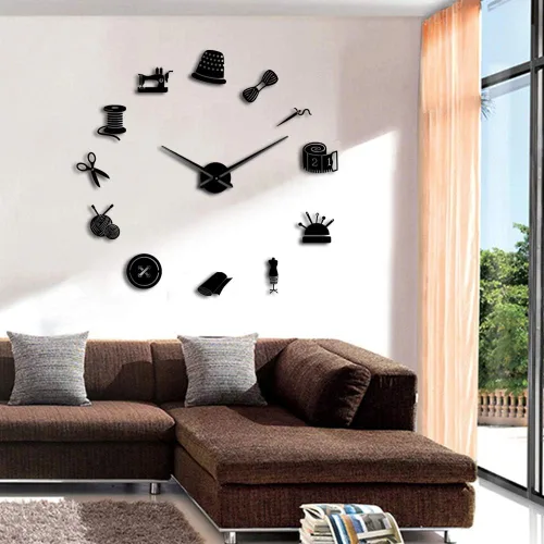 Miniatura 5 de The Geeky Days Tailor Shop Reloj de pared gigante de bricolaje, costurera, costurera, maniquí, máquina de coser, barra de agujas, reloj grande