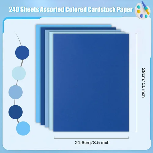 Miniatura 2 de MixTeach 240 hojas de papel de cartulina azul surtido 8.5 x 11" de grosor medio 180gsm/65lb papel kraft imprimible para álbumes de recortes