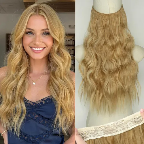 Miniatura 39 de KooKaStyle - Extensiones de cabello con hilo invisible, diadema transparente, ajustables, 4 clips fijadores, cabello largo y ondulado de 12