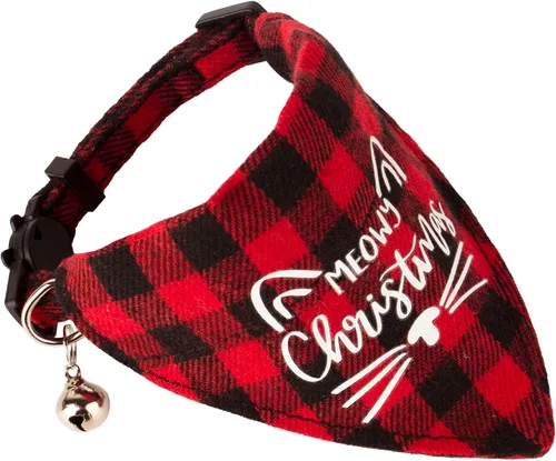 Miniatura 4 de ADOGGYGO - Collares de Navidad para gatos con campana, desmontables, paquete de 2, collares ajustables de Navidad a cuadros rojo y verde para gatos