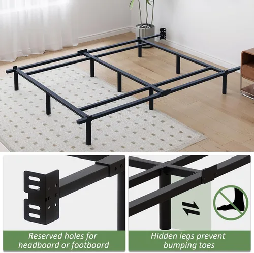 Miniatura 4 de Marco de cama de metal Queen de 7 pulgadas, base de cama de plataforma baja y resistente, tamaño Queen para somier y colchón, fácil montaje, sin