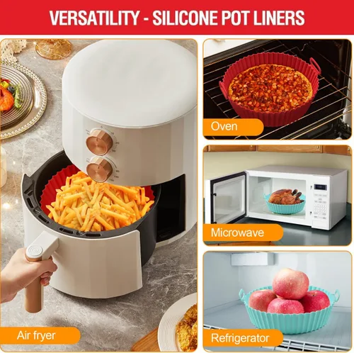 Miniatura 5 de Paquete de 2 forros de silicona para freidora de aire para 3 a 5 cuartos de galón, sin BPA, tazón de cesta de freidora de aire de grado alimenticio
